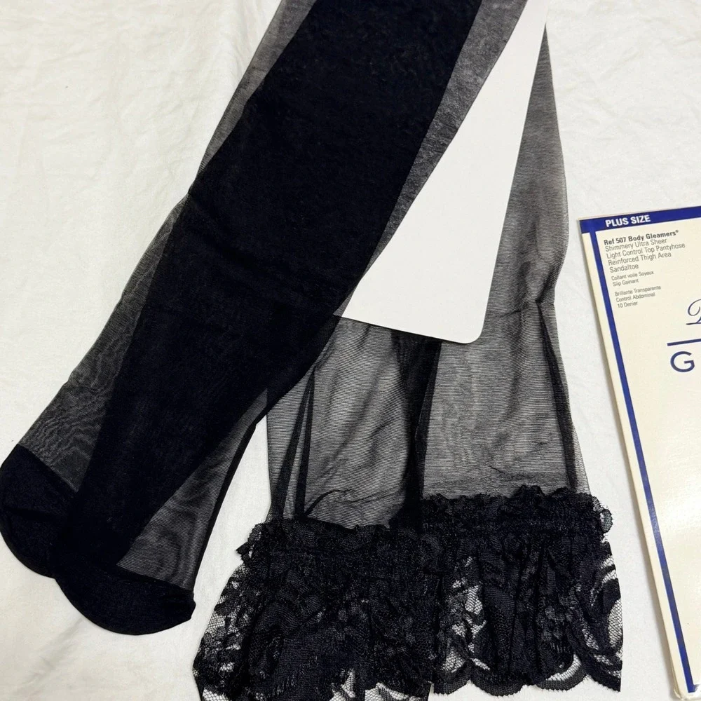 Vintage Christian Dior, Givenchy Pantyhose Lot 3 Pairs Black Dot Lace‎ Shimmer